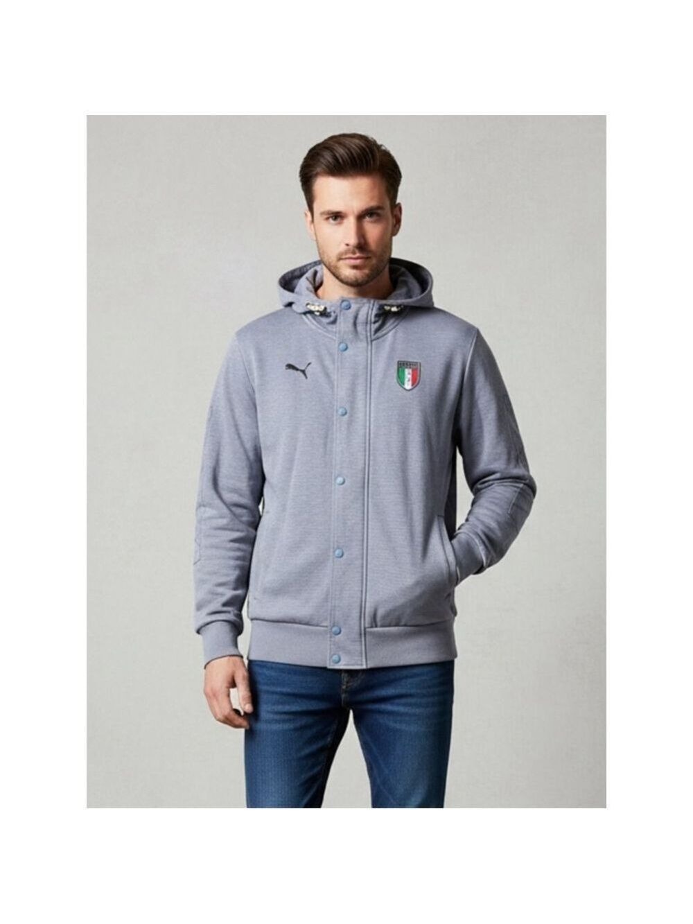 Puma Italy FIGC Tradizione Hoodie Jacket Snap Button Azzurri L Soccer culture
